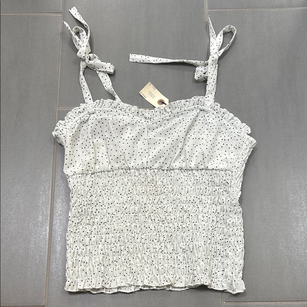 Elegant White and Black Polka Dot Camisole